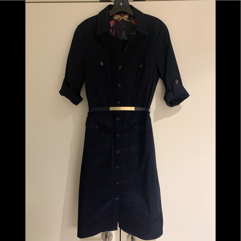 Ted Baker London Navy Button Down Belted Dress